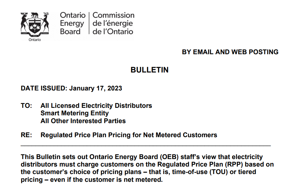 OEB Bulletin: Billing Choice for Ontario Solar Owners